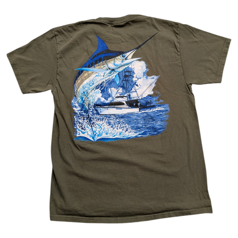 Y2K Guy Harvey Original Large Marlin Boat Graphic T shirt